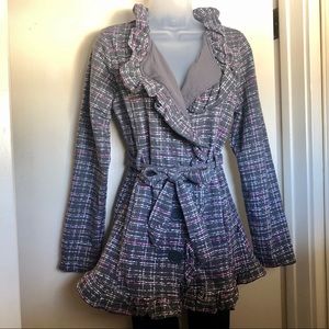 Women’s Checked Ruffle Pea coat - Size Medium